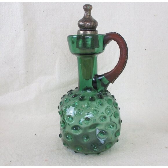 Knob Style Decanter Pitcher stopper‎ medium Midcentury cruet green glass caster - Picture 4 of 7